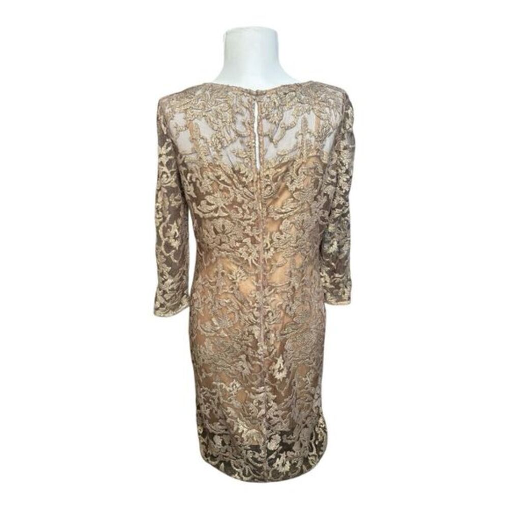 Kay Unger Gold Lace 3/4 Length Sleeve Slip Dress Cocktail Party Formal Size 8 - Picture 6 of 8